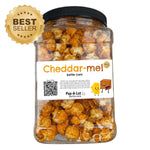 Cheddar-Mel (Cheesy Caramel) Flavored Gourmet Kettle Corn, Grip Jar, Assorted Sizes
