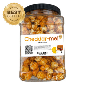 
            
                Load image into Gallery viewer, Cheddar-Mel (Cheesy Caramel) Flavored Gourmet Kettle Corn, Grip Jar, Assorted Sizes
            
        