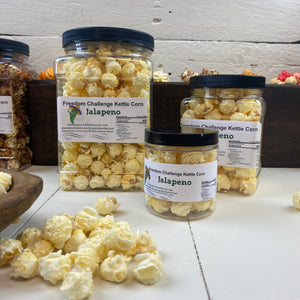 
            
                Load image into Gallery viewer, Jalapeno Pepper Flavored Gourmet Kettle Corn Grip Jar, Assorted Sizes
            
        