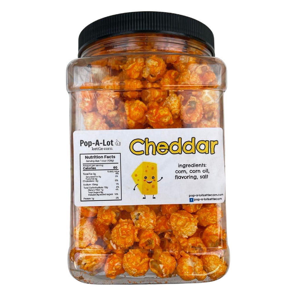 Cheddar Cheese Flavored Gourmet Kettle Corn, Grip Jar, Assorted Sizes