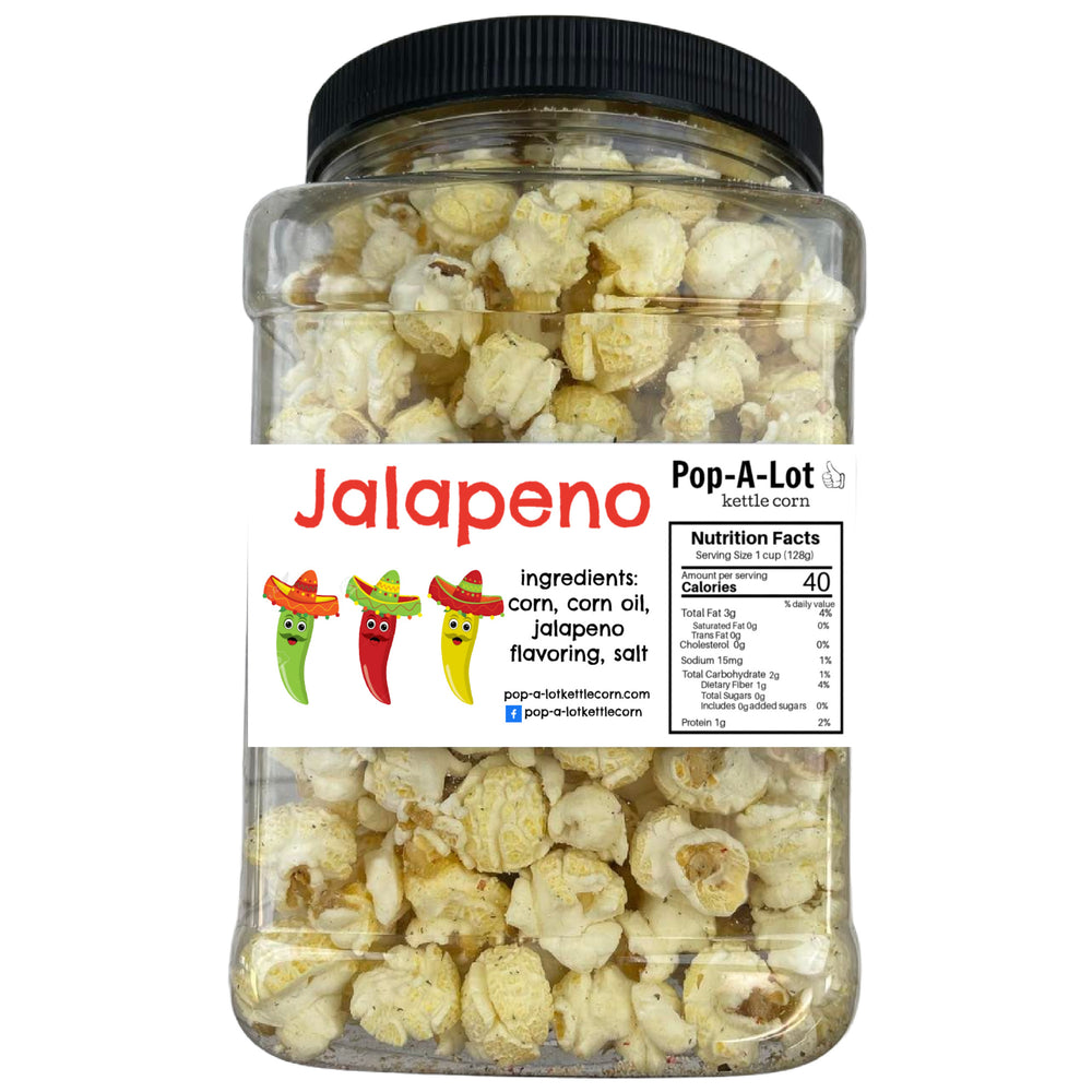 Jalapeno Pepper Flavored Gourmet Kettle Corn Grip Jar, Assorted Sizes –  Pop-A-Lot Kettle Corn